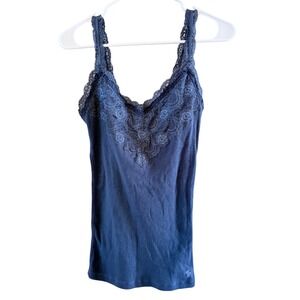 Abercrombie & Fitch Tank Medium Y2K Dusty Blue Embroidered Lace Layering Cami